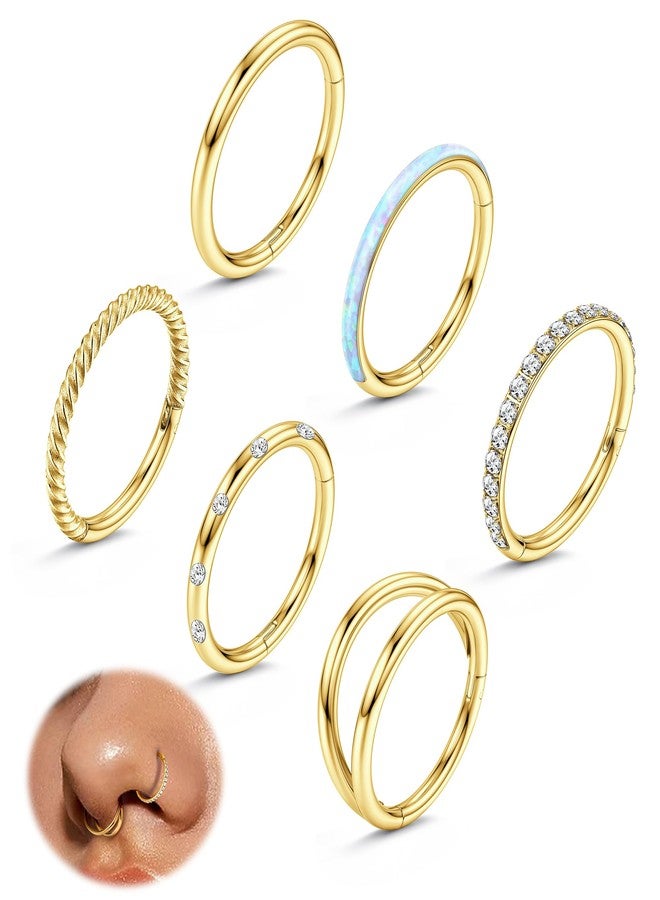 Besteel 18G Surgical Steel Nose Rings Hoop for Women Men Small Opal CZ Clicker Hinged Septum Piercing Jewelry Lip Helix Cartilage Conch Tragus Rook Daith Earrings Gold-tone 10MM - Image 2