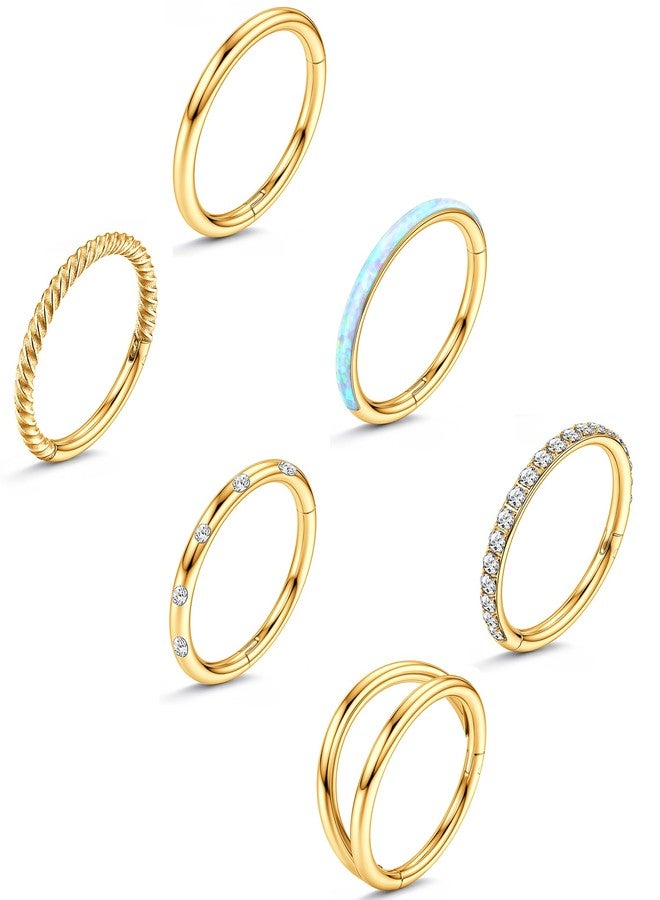 Besteel 18G Surgical Steel Nose Rings Hoop for Women Men Small Opal CZ Clicker Hinged Septum Piercing Jewelry Lip Helix Cartilage Conch Tragus Rook Daith Earrings Gold-tone 10MM - Image 1
