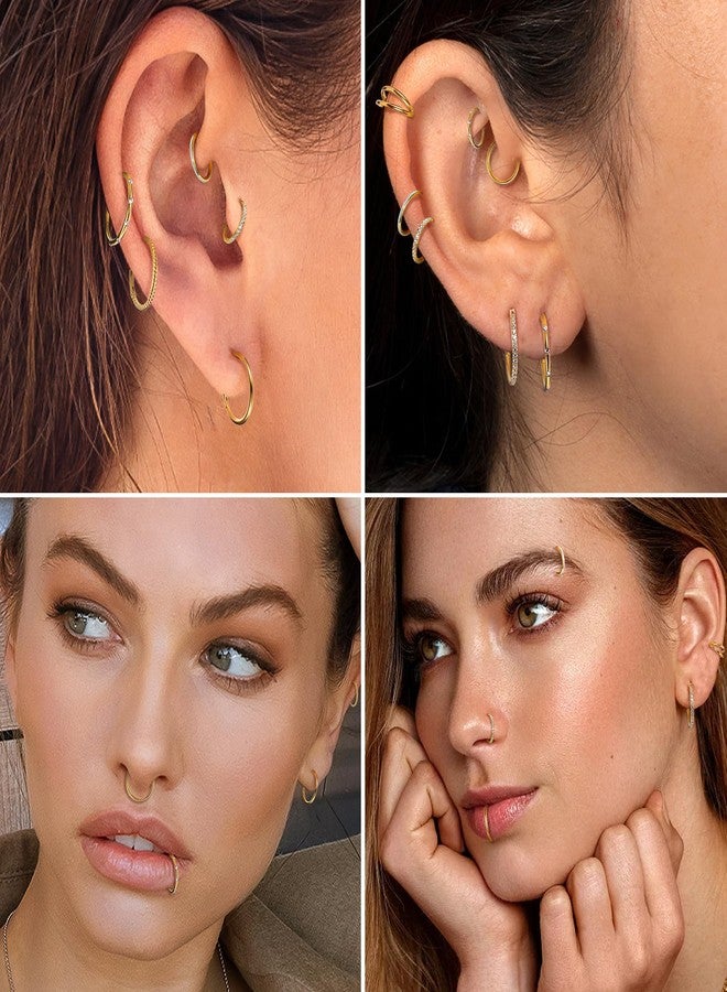 Besteel 18G Surgical Steel Nose Rings Hoop for Women Men Small Opal CZ Clicker Hinged Septum Piercing Jewelry Lip Helix Cartilage Conch Tragus Rook Daith Earrings Gold-tone 10MM - Image 5