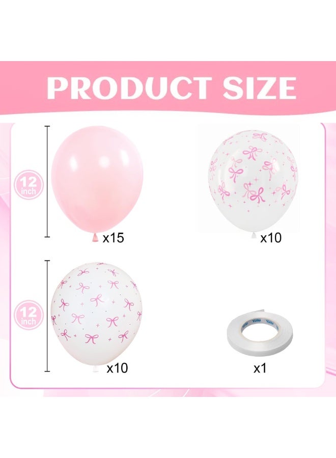 36Pcs Pink Bow Balloons, 12 Inch Pastel Light Pink Transparent White Bow Print Coquette Balloon for Girls Women Birthday Bachelorette Party Wedding Anniversary Decorations Supplies - Image 2