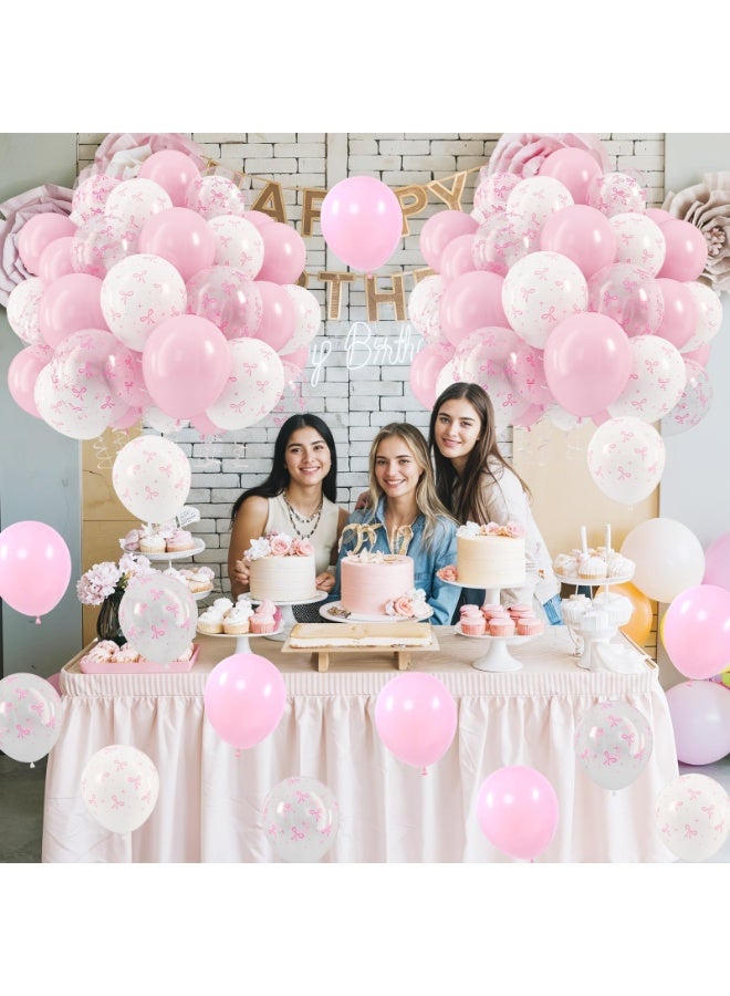36Pcs Pink Bow Balloons, 12 Inch Pastel Light Pink Transparent White Bow Print Coquette Balloon for Girls Women Birthday Bachelorette Party Wedding Anniversary Decorations Supplies - Image 5