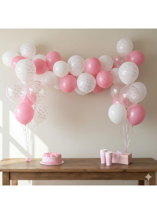 36Pcs Pink Bow Balloons, 12 Inch Pastel Light Pink Transparent White Bow Print Coquette Balloon for Girls Women Birthday Bachelorette Party Wedding Anniversary Decorations Supplies - Image 4