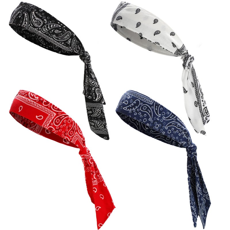 Jutom 4 Pieces Tie Headbands for Men Women Sports Bandana Hair Band Camo Headbands Elastic Sweat Wicking Karate Adjustable Non Slip Hairband for Yoga Workout Running(Classic Color,Retro Style) - Image 1