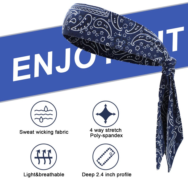 Jutom 4 Pieces Tie Headbands for Men Women Sports Bandana Hair Band Camo Headbands Elastic Sweat Wicking Karate Adjustable Non Slip Hairband for Yoga Workout Running(Classic Color,Retro Style) - Image 3