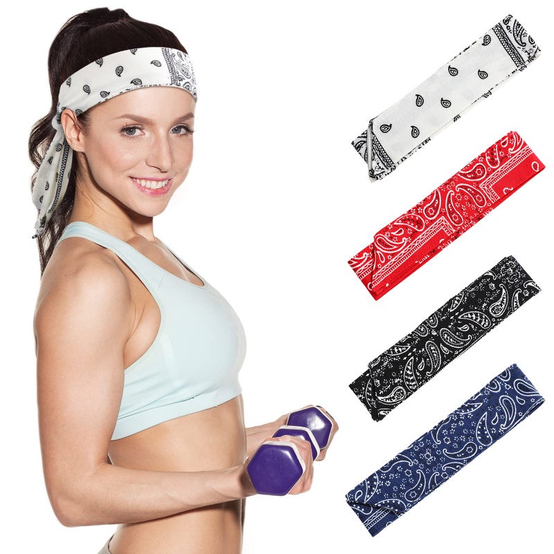 Jutom 4 Pieces Tie Headbands for Men Women Sports Bandana Hair Band Camo Headbands Elastic Sweat Wicking Karate Adjustable Non Slip Hairband for Yoga Workout Running(Classic Color,Retro Style) - Image 2