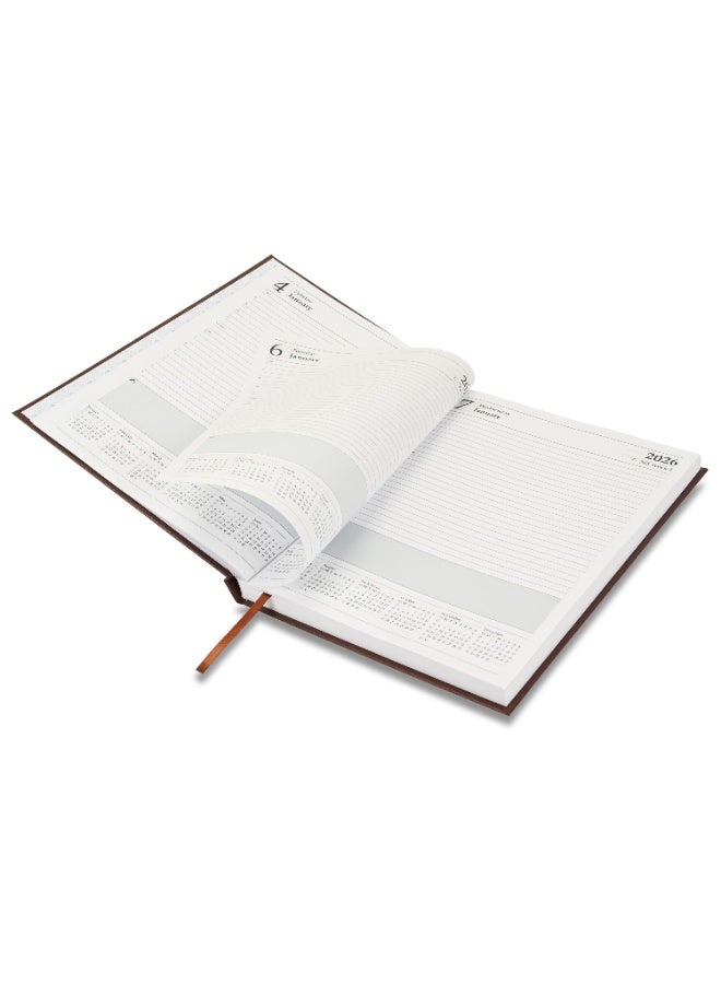 FIS 2026 Diary, A4 Size Diary(210x297mm), Hard Cover Vinyl Materials, 1 Day a Page, English, 60gsm White Paper, Chocolate Color-FSDI41E26CH - Image 4