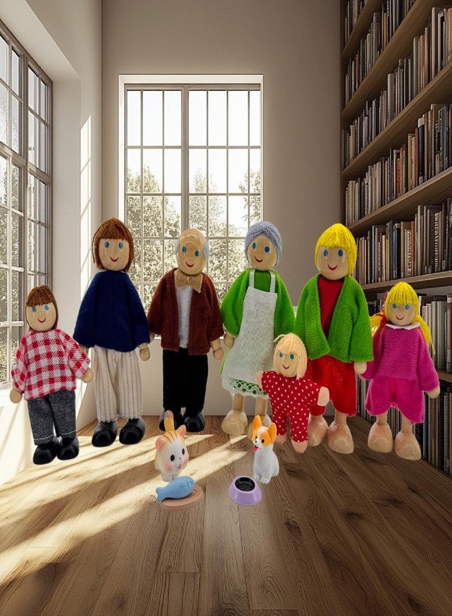 HYSTYLE 12 Pieces Wooden Dollhouse Family Set with Dog Cat Mini People Figures Dollhouse Dolls Wooden Doll Family Pretend Play Figures Accessories for Pretend Dollhouse (Style 1) - Image 2