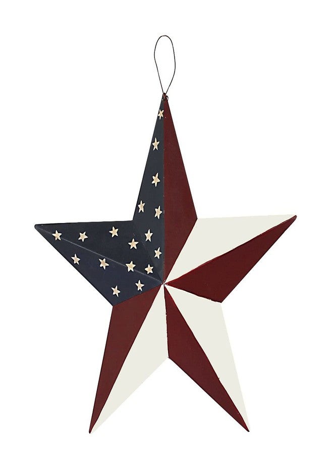 E-view Metal American Flag Barn Star Decor Patriotic Mounted 3D Wall Art July of 4th Decoration 12"-B - Image 1