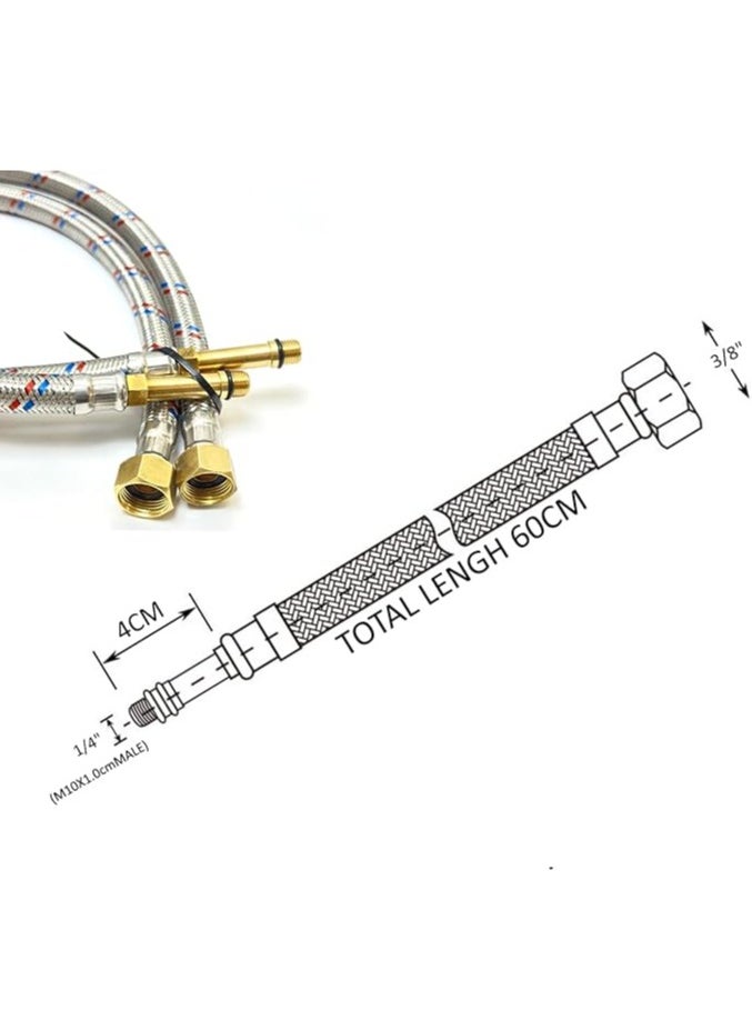 Midwest 60cm Stainless Steel 2pcs Rust, Corrosion, & Lead-free Braided Flexible Faucet Hose Pipe Connector Diy Replacement Flexi Pipes Tails For Boilers Sinks & Basins (60cm Female 3/8xMale 1/4)  - Image 2