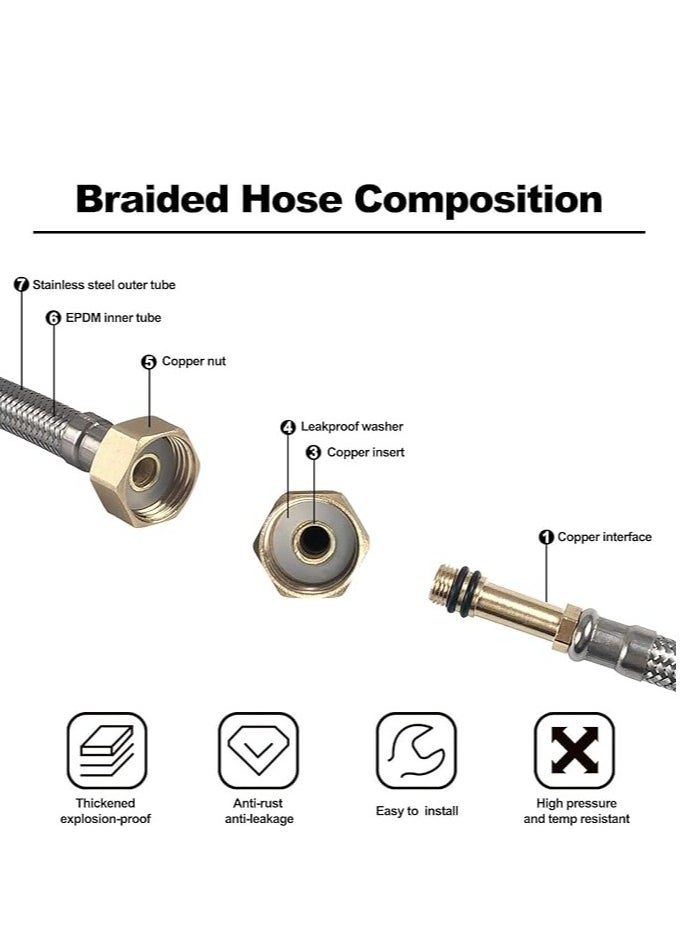 Midwest 60cm Stainless Steel 2pcs Rust, Corrosion, & Lead-free Braided Flexible Faucet Hose Pipe Connector Diy Replacement Flexi Pipes Tails For Boilers Sinks & Basins (60cm Female 3/8xMale 1/4)  - Image 3
