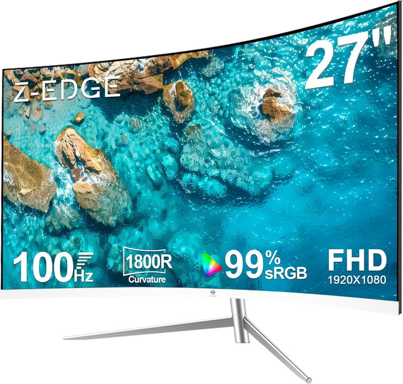 Z Z-Edge شاشة ألعاب منحنية Z-Edge مقاس 27 بوصة، كاملة الدقة 1080P 1920x1080 بإضاءة خلفية LED، مع معدل تحديث 75 هرتز وتقنية العناية بالعين، زاوية رؤية واسعة 178 درجة، مكبرات صوت مدمجة، منافذ VGA+HDMI - Image 1