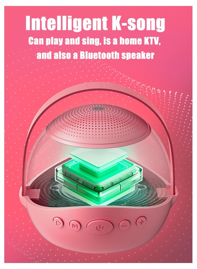 Birthday & Holiday Gifts for Girls Boys Family Home Party , Round Portable Bluetooth Speaker with Wireless Karaoke Microphone, Toys for 3+ Years Old Boys Girls，Pink - Image 2