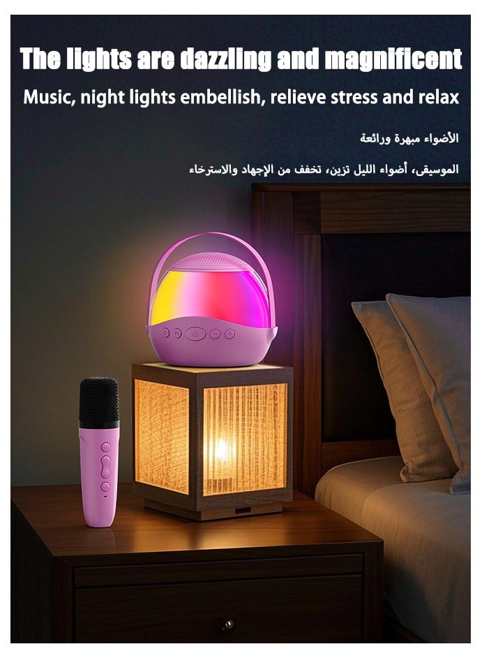 Birthday & Holiday Gifts for Girls Boys Family Home Party , Round Portable Bluetooth Speaker with Wireless Karaoke Microphone, Toys for 3+ Years Old Boys Girls，Pink - Image 5