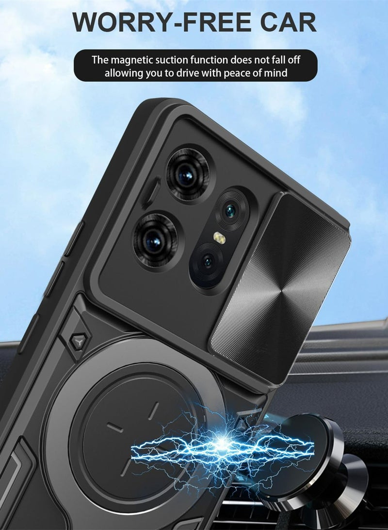 Motorola Edge 50 Pro 5G Case Cover, Slide Camera Lens Cover, 360°Rotating Kickstand Ring, Bumper Shockproof Phone Case，Compatible with Car Magnetic Mount Mobile Phone Case For Motorola Edge 50 Pro 5G Black  - Image 2