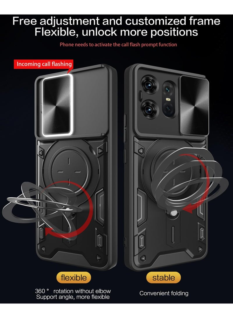 Motorola Edge 50 Pro 5G Case Cover, Slide Camera Lens Cover, 360°Rotating Kickstand Ring, Bumper Shockproof Phone Case，Compatible with Car Magnetic Mount Mobile Phone Case For Motorola Edge 50 Pro 5G Black  - Image 3