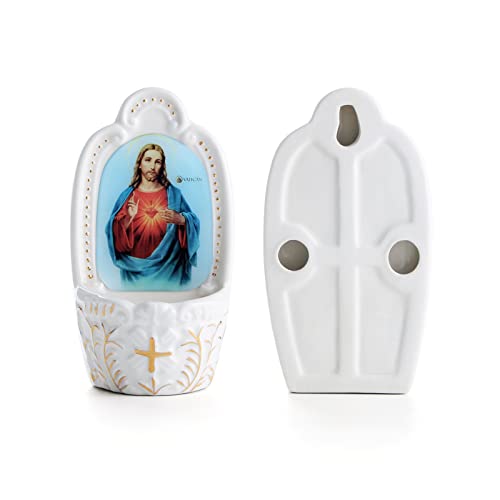 KOMI Porcelain Catholic Holy Water Font Sacred Heart of Jesus Holy Water Fonts for Entrance of Home Church Wall Hanging Decor Great Gift for First Communion Confirmation Housewarming - Image 2