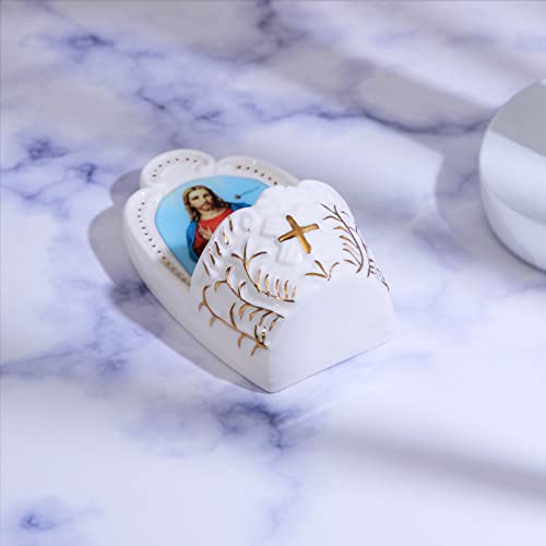 KOMI Porcelain Catholic Holy Water Font Sacred Heart of Jesus Holy Water Fonts for Entrance of Home Church Wall Hanging Decor Great Gift for First Communion Confirmation Housewarming - Image 5