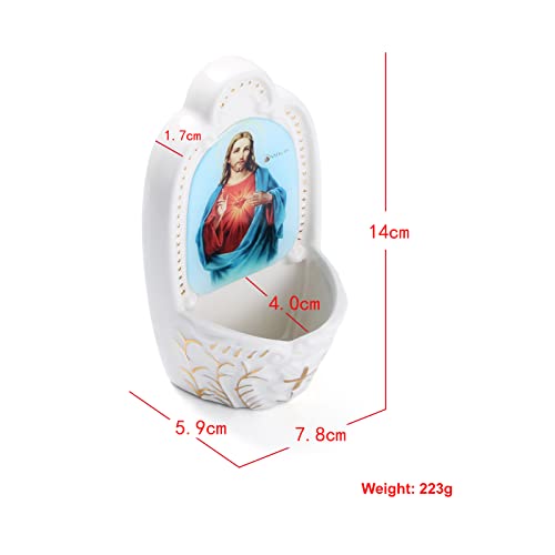 KOMI Porcelain Catholic Holy Water Font Sacred Heart of Jesus Holy Water Fonts for Entrance of Home Church Wall Hanging Decor Great Gift for First Communion Confirmation Housewarming - Image 3