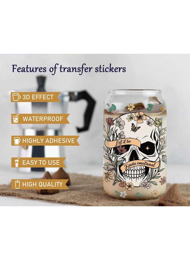 Rngmsi UV DTF Cup Wrap - 5 Sheets Skeleton UV DTF Cup Wraps for 16 oz Skull Flower Uvdtf Cup Wraps Waterproof Butterfly Personalized UV DTF Wraps for Glass Cups Wood Crafts - Image 3