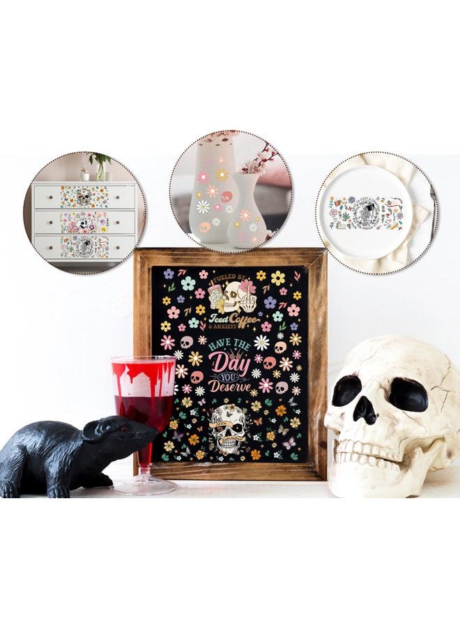 Rngmsi UV DTF Cup Wrap - 5 Sheets Skeleton UV DTF Cup Wraps for 16 oz Skull Flower Uvdtf Cup Wraps Waterproof Butterfly Personalized UV DTF Wraps for Glass Cups Wood Crafts - Image 5