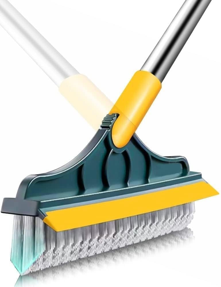 TECH LOGO ELECTRONICS 2 in 1 Bathroom Cleaning Brush with Wiper Tiles Cleaning Brush Floor Scrub Bathroom Brush with Long Handle 120° Rotate Bathroom Floor Cleaning Brush (2 in 1) - Image 1