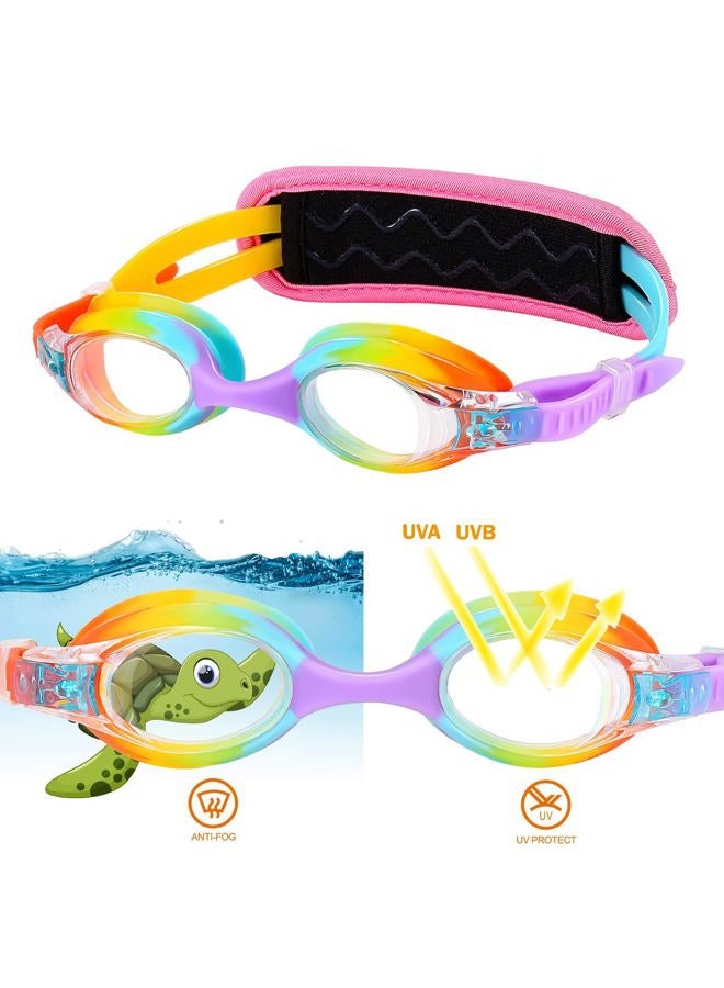 RUIGAO Swim Goggles For Kids 6-14, Kids Goggles for Swimming, Rainbow Swim Goggles with Strap Cover for Girls （ Mermaid & Unicorn ） - Image 3