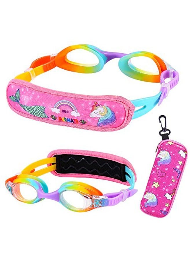 RUIGAO Swim Goggles For Kids 6-14, Kids Goggles for Swimming, Rainbow Swim Goggles with Strap Cover for Girls （ Mermaid & Unicorn ） - Image 2