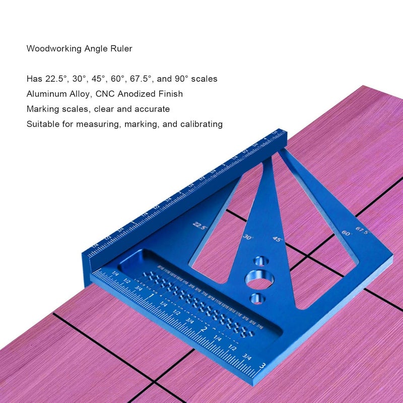 Blue Aluminum Alloy Multi Angle Woodworking Ruler CNC Machined Layout Square 22 5 to 90 Degree Scales - Image 3