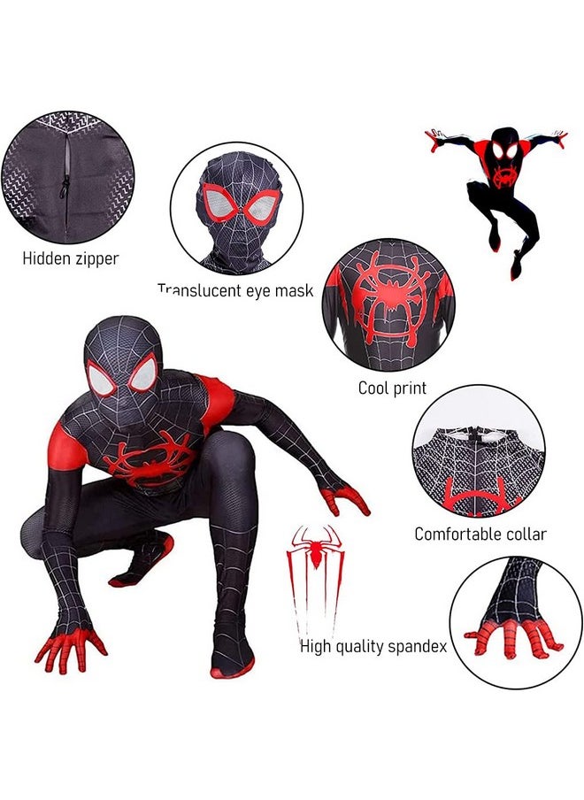Fancyku - ® Spiderman Costume With Mask, Miles Morales Spider Man Costume For Kids, Children Super Hero 3D Lenses Spider Man Suit For Boys Gift Halloween Cosplay Christmas (Size L) Multi-Colour - Image 1