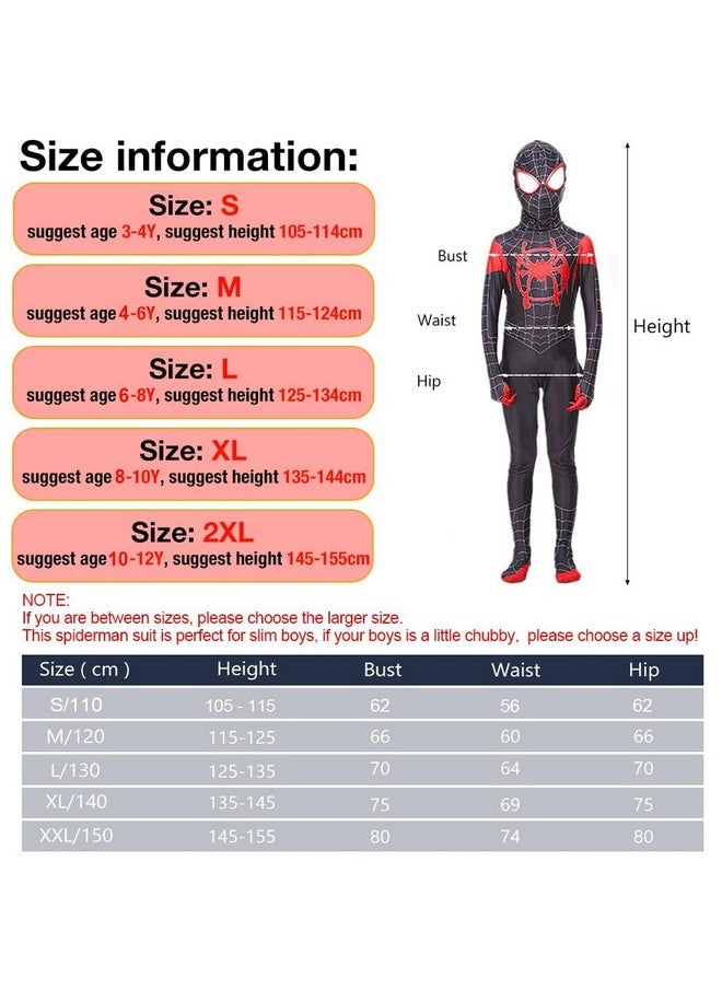 Fancyku - ® Spiderman Costume With Mask, Miles Morales Spider Man Costume For Kids, Children Super Hero 3D Lenses Spider Man Suit For Boys Gift Halloween Cosplay Christmas (Size L) Multi-Colour - Image 1