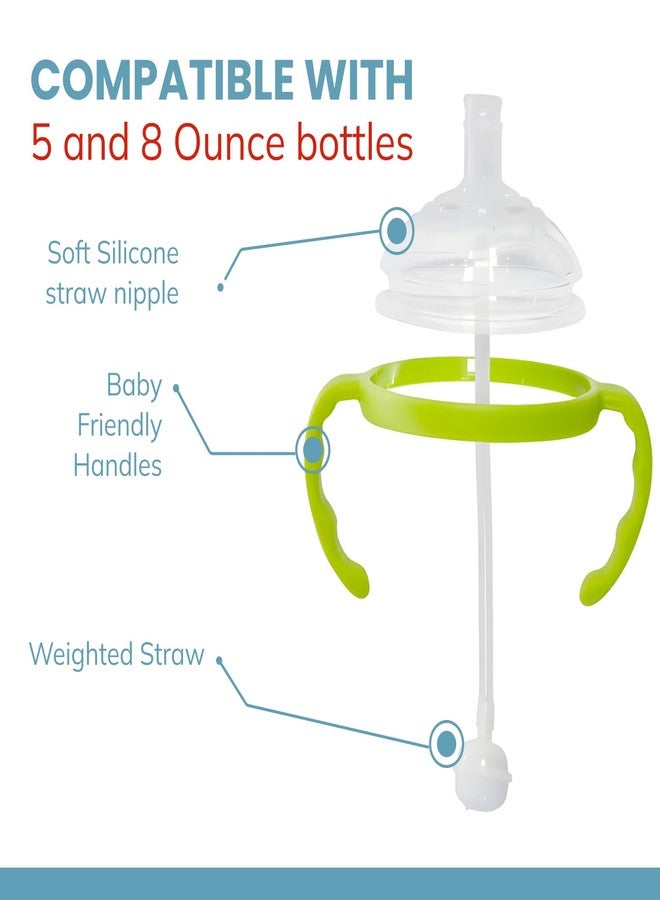 Botabee Straw Transition Cup Kit for Comotomo Baby Bottles | Conversion Kit Fits 5 Ounce and 8 Ounce Bottles | Soft, Silicone Straw Top Bottle Nipple & Weighted Straw to Help Baby Transition | 2 Pack (Green) - Image 2