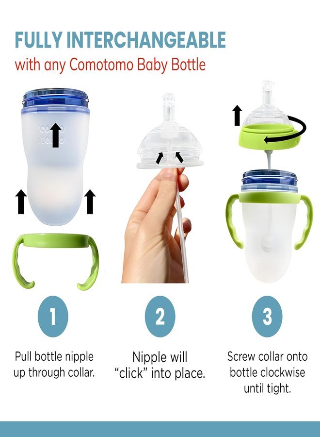Botabee Straw Transition Cup Kit for Comotomo Baby Bottles | Conversion Kit Fits 5 Ounce and 8 Ounce Bottles | Soft, Silicone Straw Top Bottle Nipple & Weighted Straw to Help Baby Transition | 2 Pack (Green) - Image 3