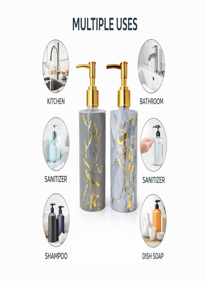 LAGET® 300ml Liquid Soap Dispenser Set of 2 with Gold Pump | Marble Design Refillable Handwash, Shampoo, Lotion Dispenser Bottle for Bathroom, Kitchen Sink, Wash Basin Countertop (Grey_Sky_Grey) - Image 5
