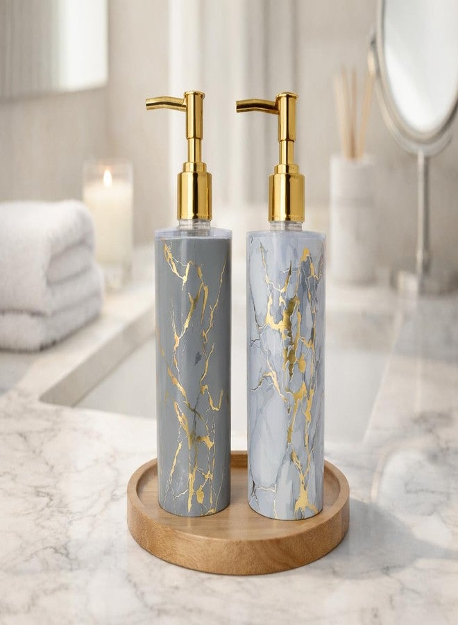 LAGET® 300ml Liquid Soap Dispenser Set of 2 with Gold Pump | Marble Design Refillable Handwash, Shampoo, Lotion Dispenser Bottle for Bathroom, Kitchen Sink, Wash Basin Countertop (Grey_Sky_Grey) - Image 2