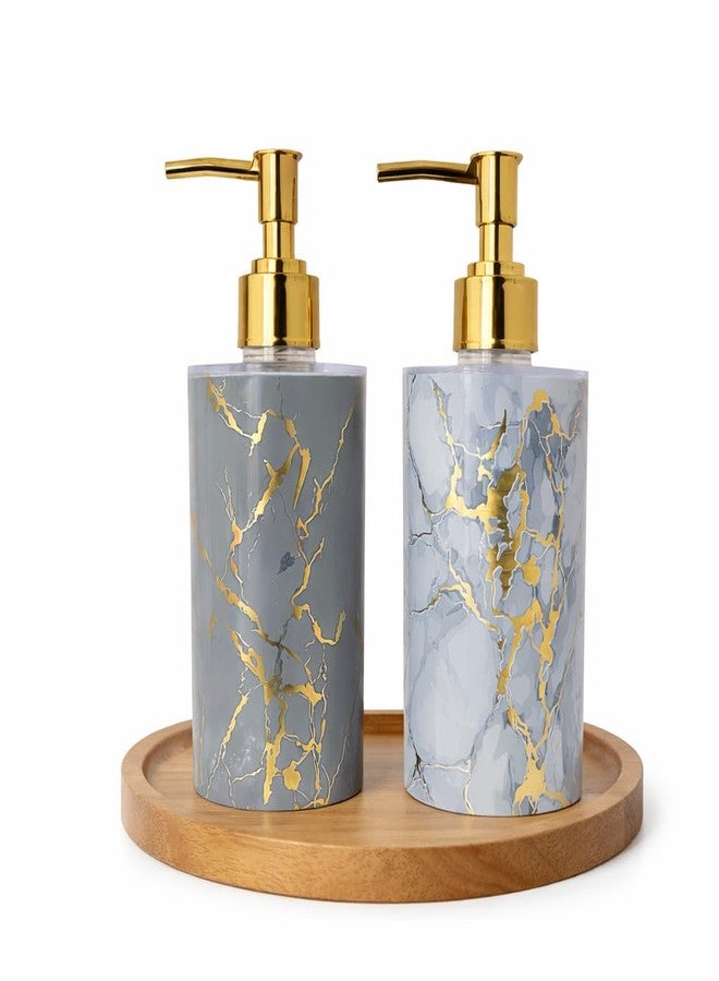 LAGET® 300ml Liquid Soap Dispenser Set of 2 with Gold Pump | Marble Design Refillable Handwash, Shampoo, Lotion Dispenser Bottle for Bathroom, Kitchen Sink, Wash Basin Countertop (Grey_Sky_Grey) - Image 3