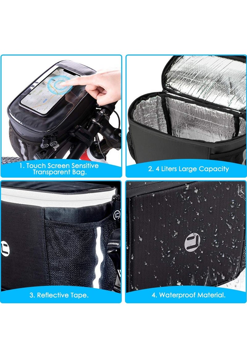 SYOSI Bike Handlebar Bag, Bike Insulated Bag, Bike Front Phone Bag Cooler Storage Pouch, Bike Basket with TPU Touch Screen Insulation Bicycle Frame Bag Strap on Cycling Accessories  - Image 5
