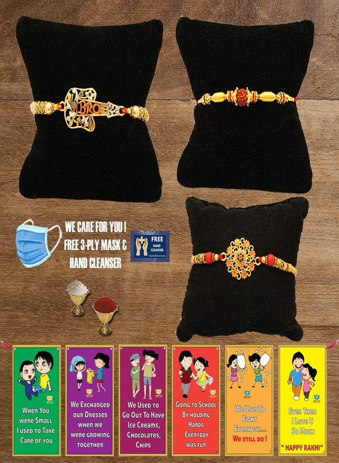 BOGATCHI R3R-5 Designer Rakhi for Brother, Rakhi Set of 3, Royal Rakhi Set- 3, Set of 3 Beautiful Rakhi for Bhai - Image 1