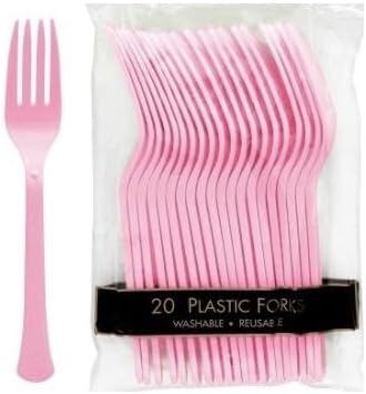 amscan New Pink Premium Heavyweight Disposable Plastic Forks 20 Ct 10 x 58 - Image 2