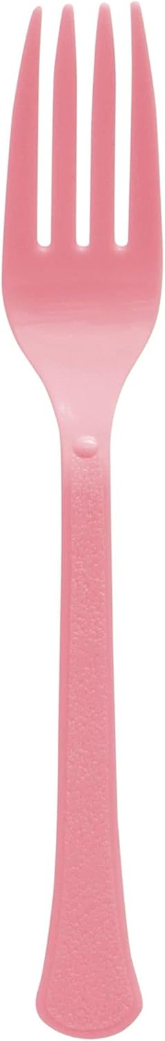 amscan New Pink Premium Heavyweight Disposable Plastic Forks 20 Ct 10 x 58 - Image 1