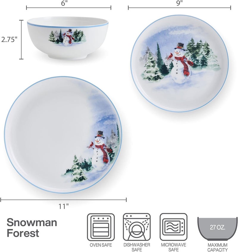 Mikasa Snowman Forest Chip Resistant 12 Piece Dinnerware Set Service for 4 - Image 4
