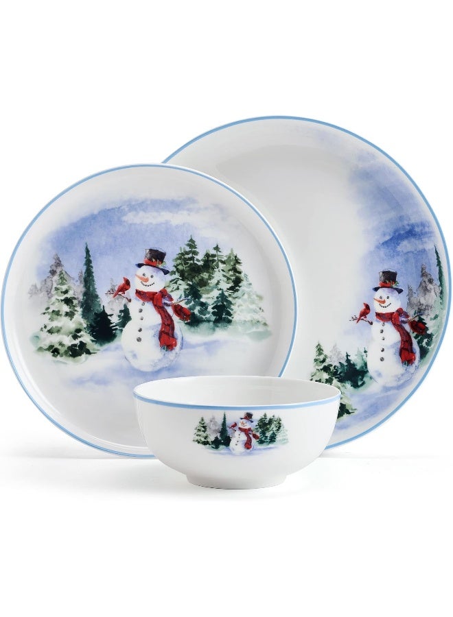 Mikasa Snowman Forest Chip Resistant 12 Piece Dinnerware Set Service for 4 - Image 2