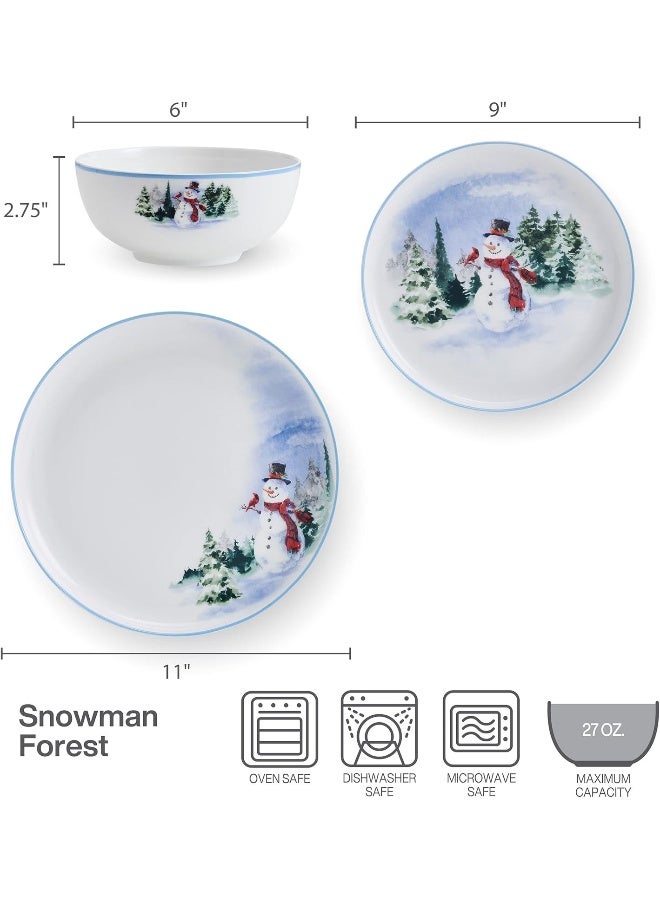 Mikasa Snowman Forest Chip Resistant 12 Piece Dinnerware Set Service for 4 - Image 5