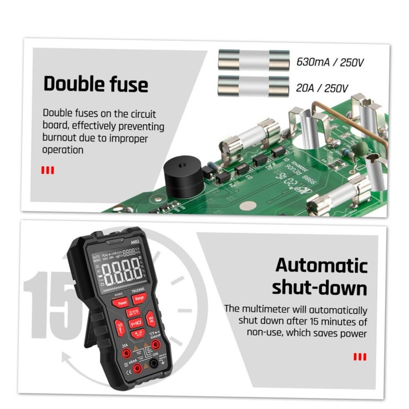 Professional Digital Multimeter Auto Ranging LCD Display Voltage Resistance Tester Dual Safety Protection - Image 3