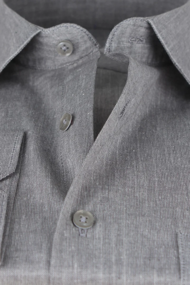 فاريتا Men's Gray Long Sleeve Linen Effect Pocket Cotton Shirt