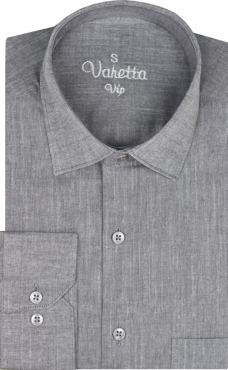 فاريتا Men's Gray Long Sleeve Linen Effect Pocket Cotton Shirt