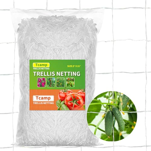 Tcamp Trellis Netting for Climbing Plants Outdoor Indoor 6 Square Mesh Ployester 5ft x 15ft 2 Pack - Image 3