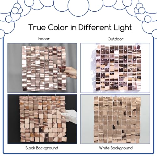 COKAOBE Rose Gold Shimmer Wall Backdrop, 24PCS Square Sequin Shimmer Backdrop Panels, Photo Backdrops for Birthday, Anniversary Wedding Engagement Decoration - Image 4