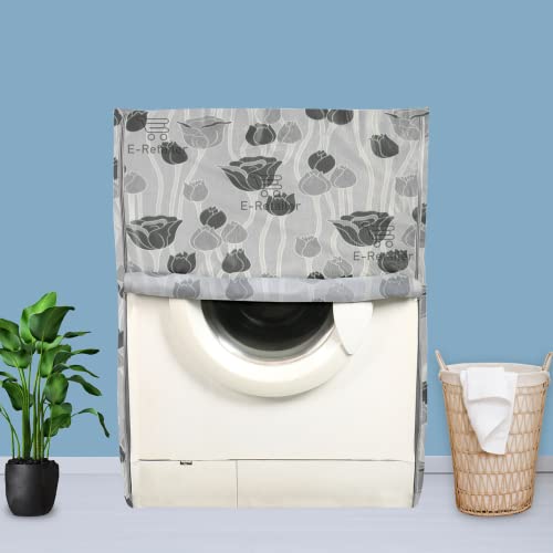 E-Retailer Washing Machine Cover for Front Load 5kg to 7.5kg | Waterproof Dustproof Cover with Zip Enclosure | Floral Fully Automatic Washer Protector for Indoor Outdoor Use | Size 23x23x35 Inch - Image 1