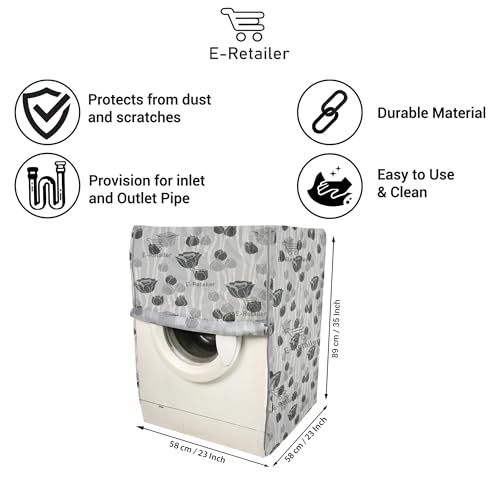 E-Retailer Washing Machine Cover for Front Load 5kg to 7.5kg | Waterproof Dustproof Cover with Zip Enclosure | Floral Fully Automatic Washer Protector for Indoor Outdoor Use | Size 23x23x35 Inch - Image 2