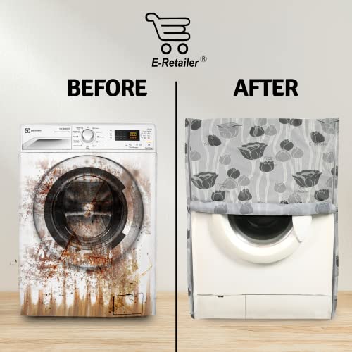 E-Retailer Washing Machine Cover for Front Load 5kg to 7.5kg | Waterproof Dustproof Cover with Zip Enclosure | Floral Fully Automatic Washer Protector for Indoor Outdoor Use | Size 23x23x35 Inch - Image 4